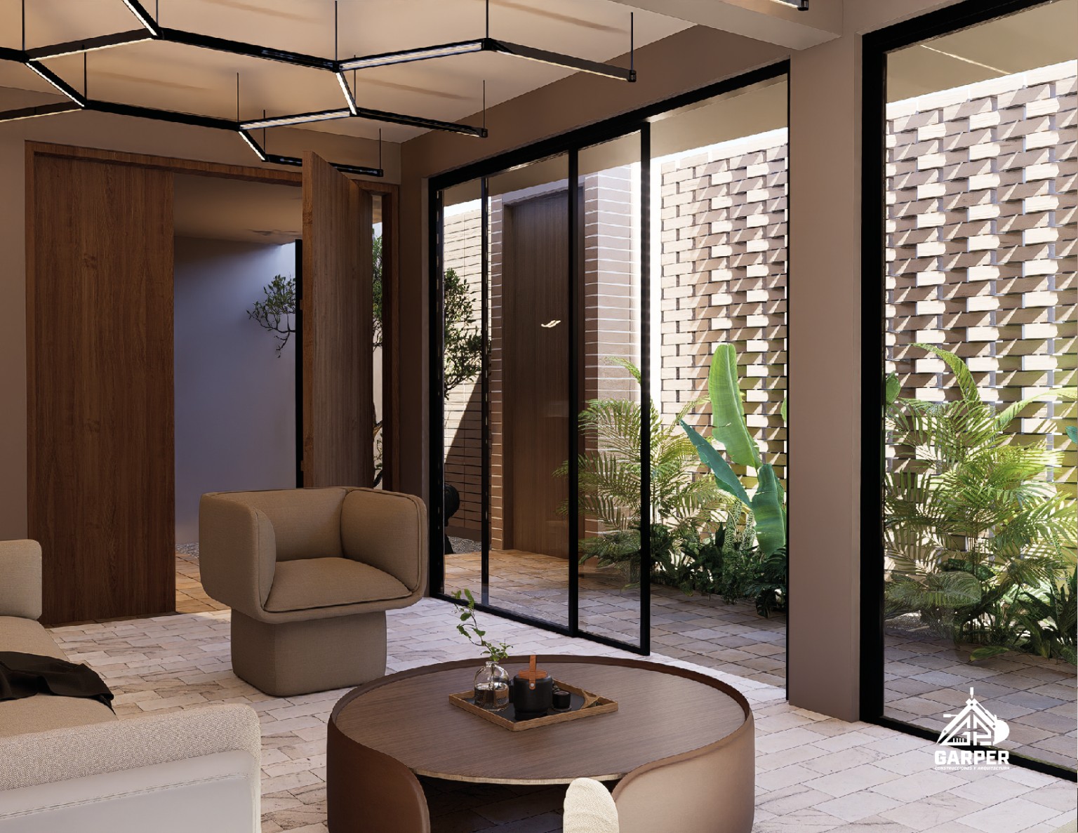 Sala y jardín interior