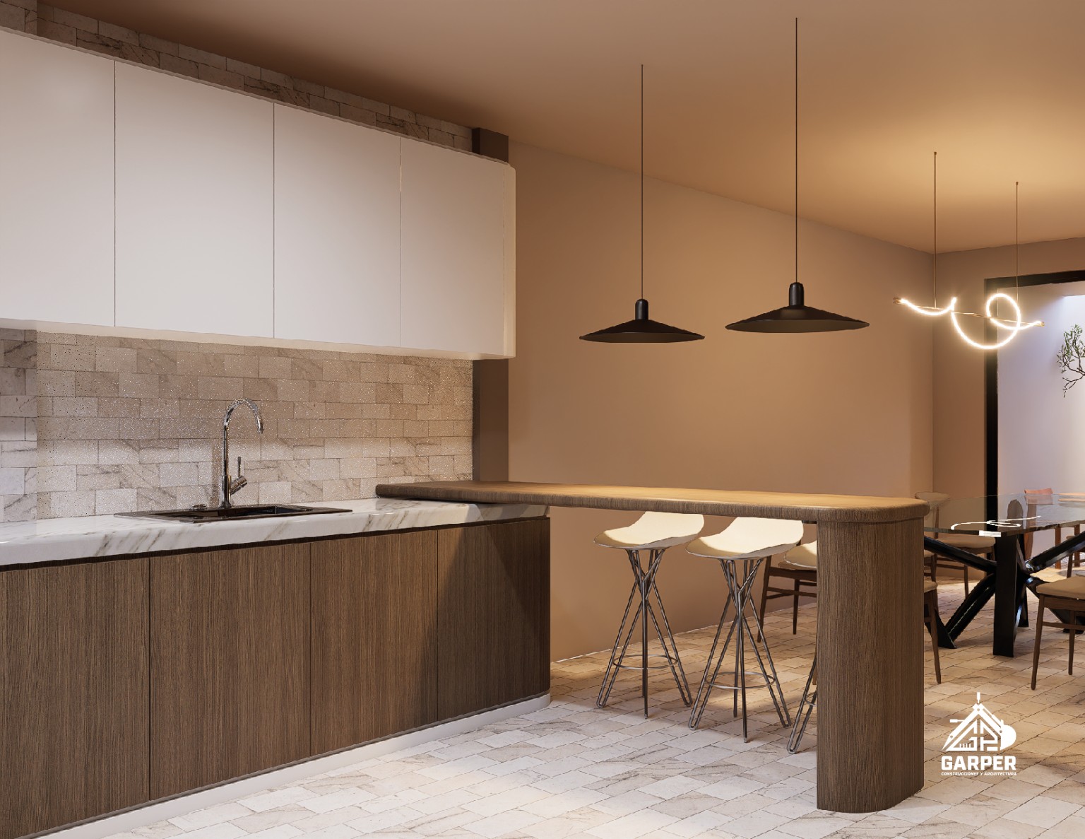 Cocina con barra central