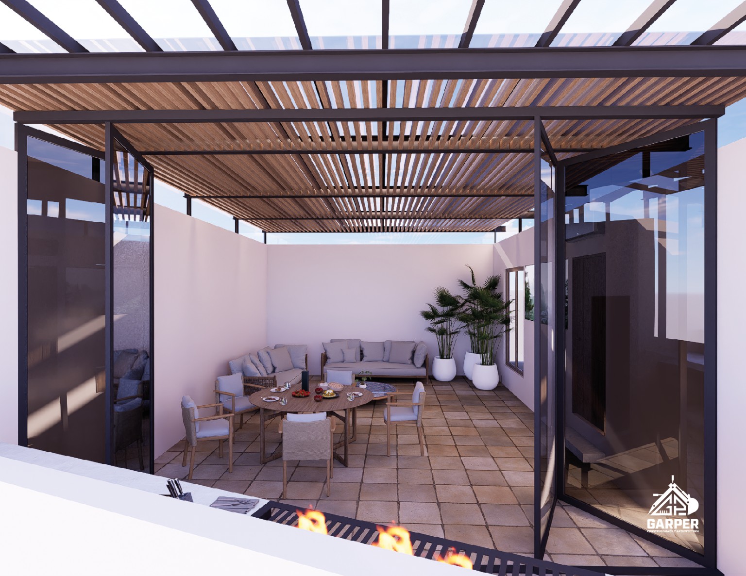Terraza bajo pérgola